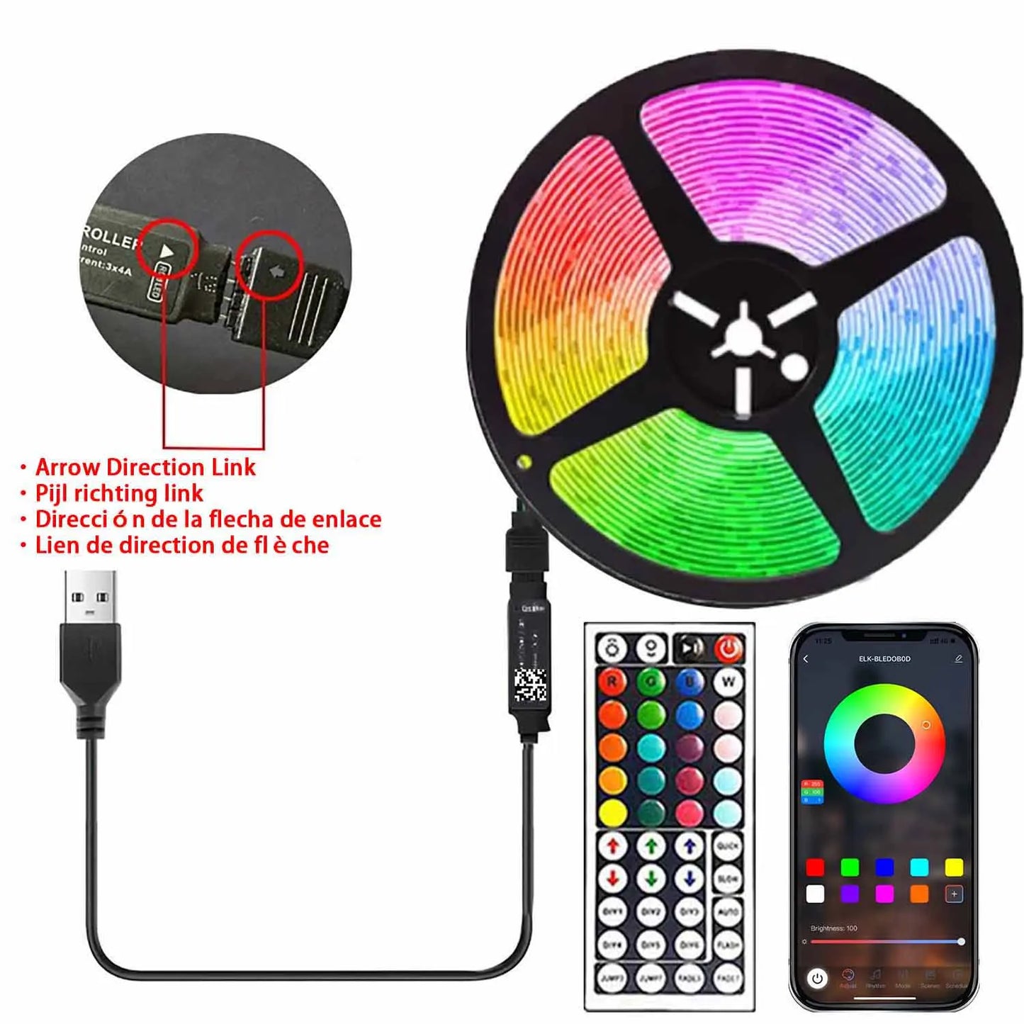LED 5050 Light Strip 5M 10M 20M 40M RGB TV Background Light Bluetooth Control USB Game Room Family Party Decorative Light Strip