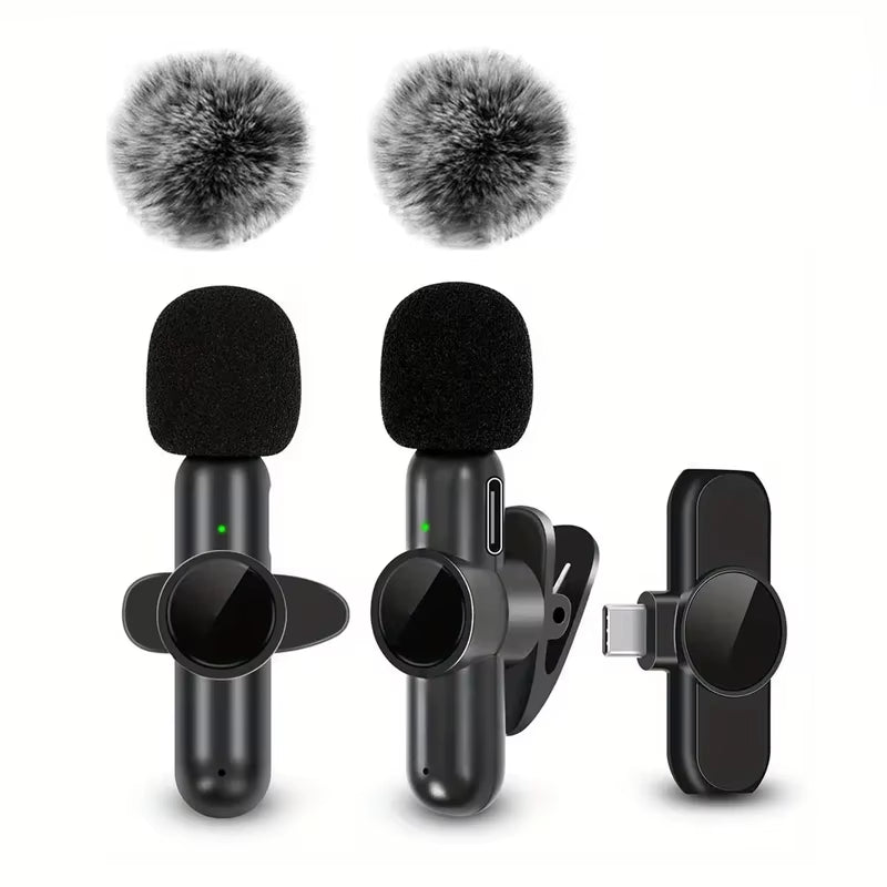 Wireless Lavalier Microphone with Windproof Cover Audio Video Recording Mini Mic for Android Mobile Phone Microphone
