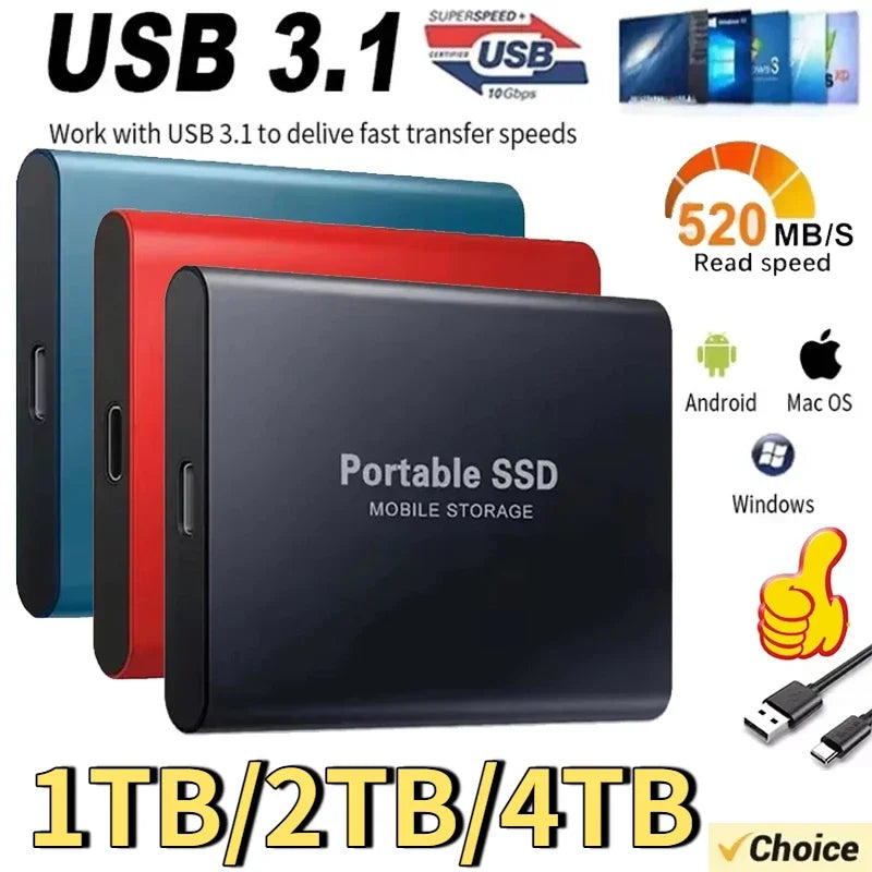 【Brand+】2026New External SSD 1TB/2TB/4TB Durable Portable Hard Disk High-Rate Original Solid-State Drive for Pc/Laptop/Phone/Mac