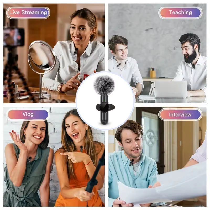 Wireless Lavalier Microphone with Windproof Cover Audio Video Recording Mini Mic for Android Mobile Phone Microphone
