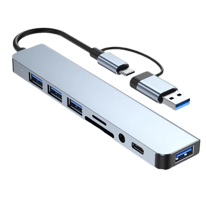 8 in 2 USB +Type C HUB Docking Station with 3.5Mm Audio Jack Adapter for Micro SD Card Reader Laptop Tablet Phone Disk Converter