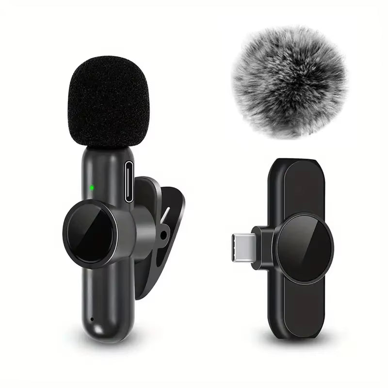 Wireless Lavalier Microphone with Windproof Cover Audio Video Recording Mini Mic for Android Mobile Phone Microphone