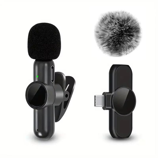 Wireless Lavalier Microphone with Windproof Cover Audio Video Recording Mini Mic for Android Mobile Phone Microphone
