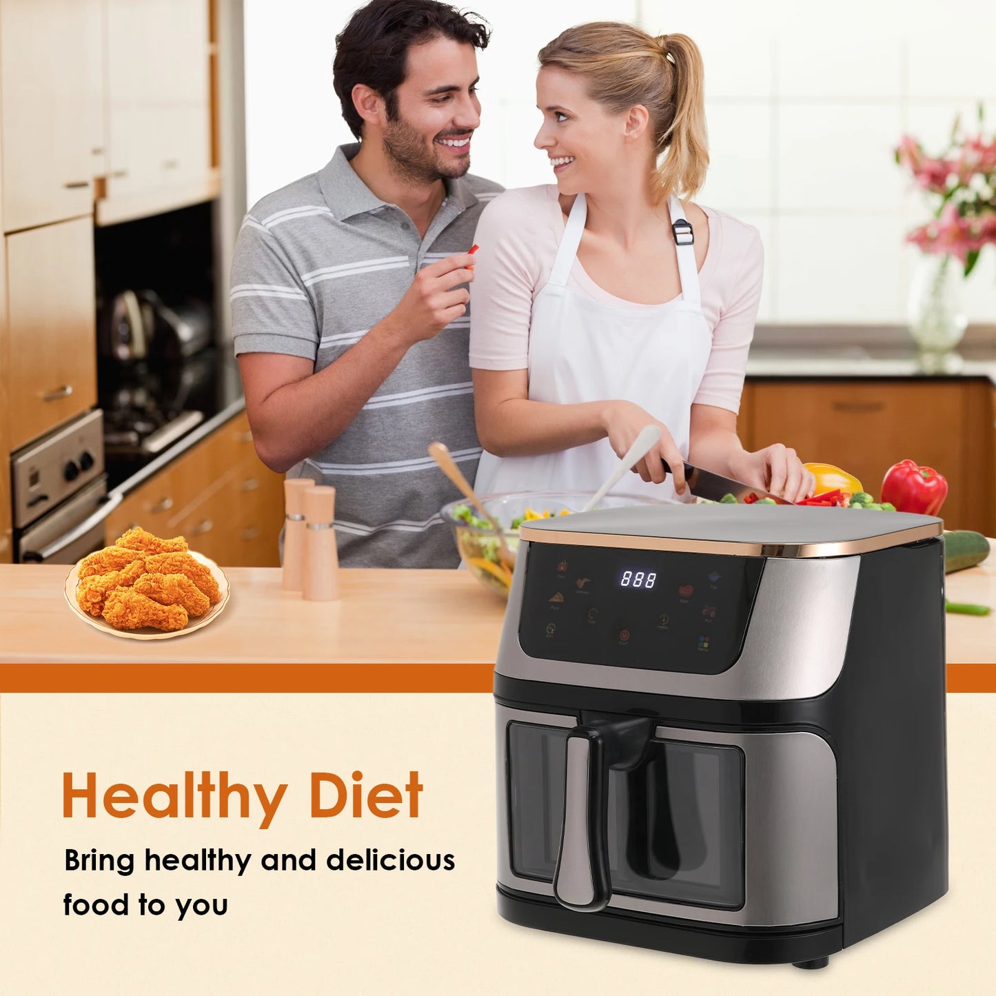 Air Fryer 12L Stainless Steel Visible Large Capacity Electric Oven Touch Screen Multifunctional Electric Fryer EU/US Plug
