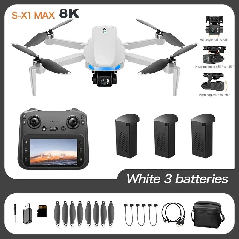 GPS S-X1 Drone Three-Axis Gimbal 8K Professional HD Camera WIFI 5G Brushless FPV Obstacle Avoidance Quadcopter Dron