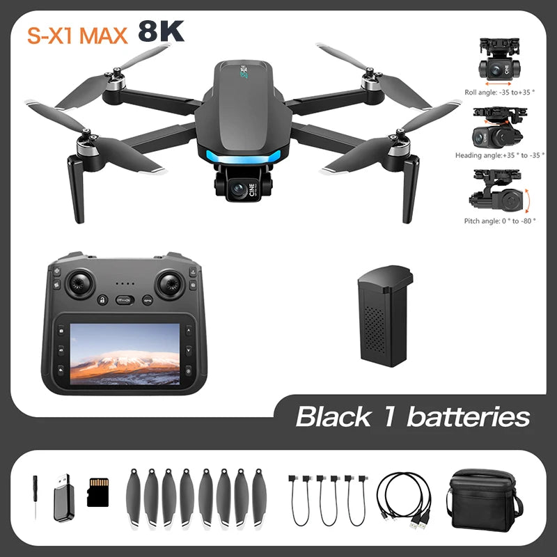 GPS S-X1 Drone Three-Axis Gimbal 8K Professional HD Camera WIFI 5G Brushless FPV Obstacle Avoidance Quadcopter Dron
