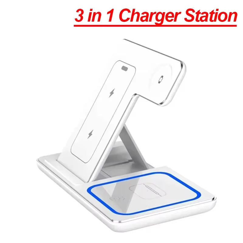 Foldable 3 in 1 Wireless Charging Station for Iphone 17 16 15 14 13 12 Pro Max Iwatch 11 Airpods Pro 4/3 Fast Charger Stand Dock