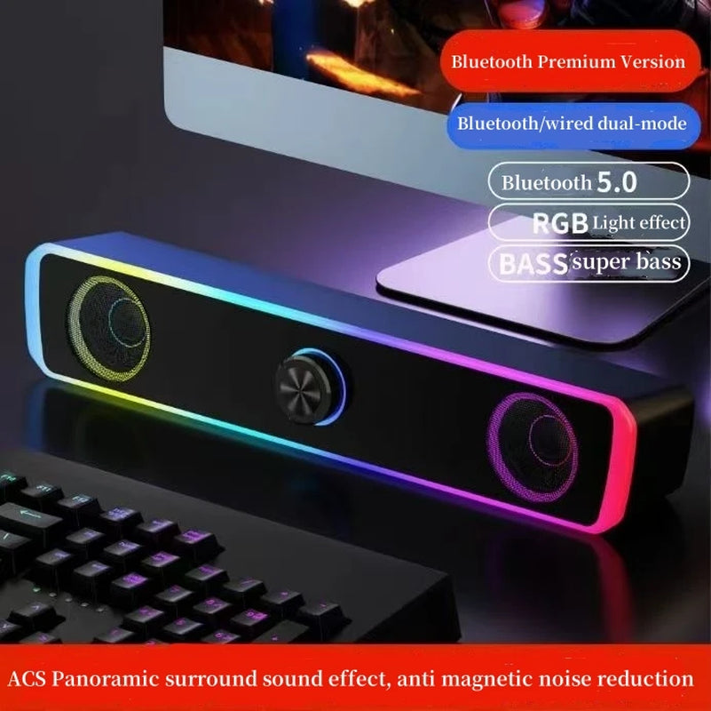 BT5.0 Soundbar Speaker Wired Wireless Dual Mode 9D Surround Stereo Bass Anti-Interference for PC TV Phone Gaming