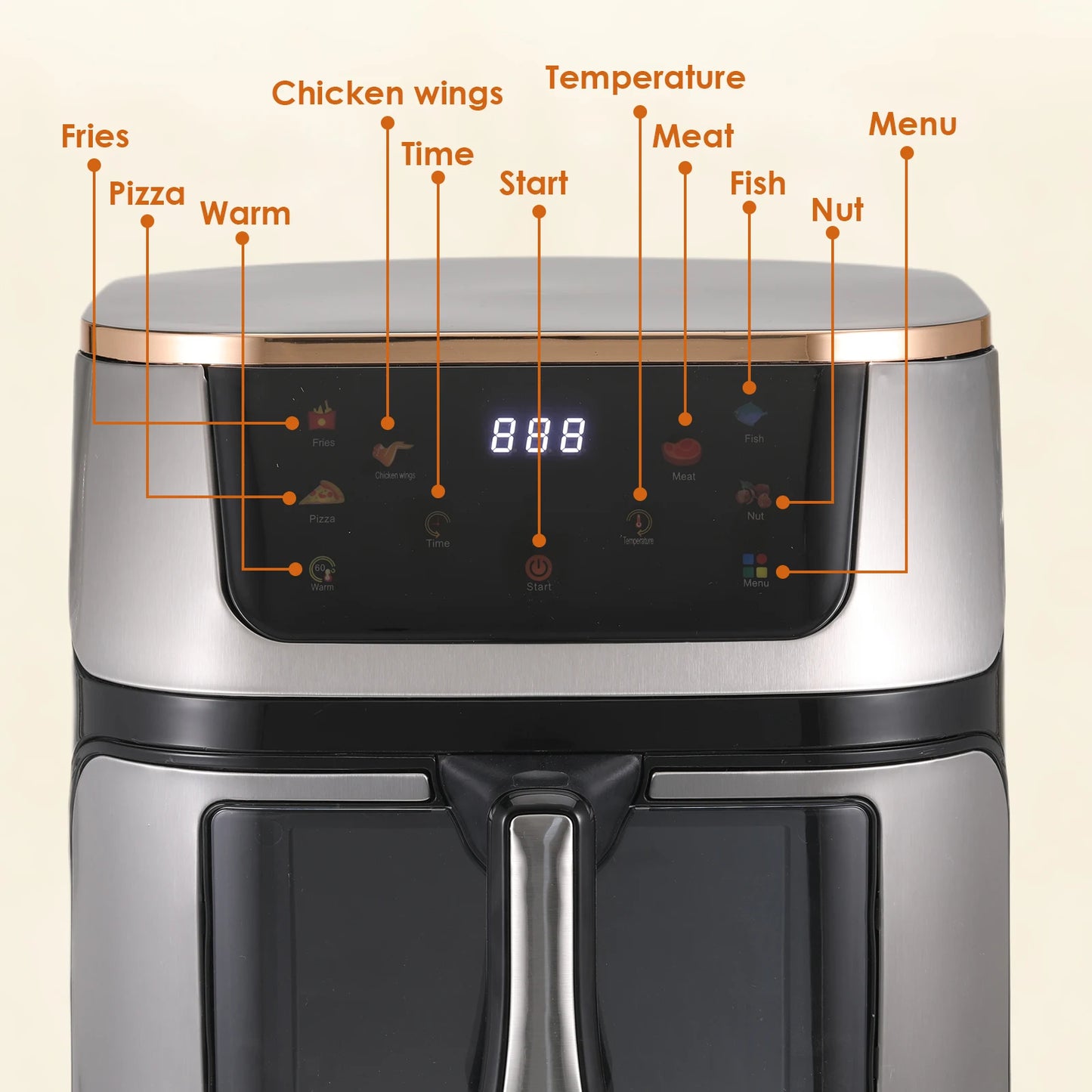 Air Fryer 12L Stainless Steel Visible Large Capacity Electric Oven Touch Screen Multifunctional Electric Fryer EU/US Plug