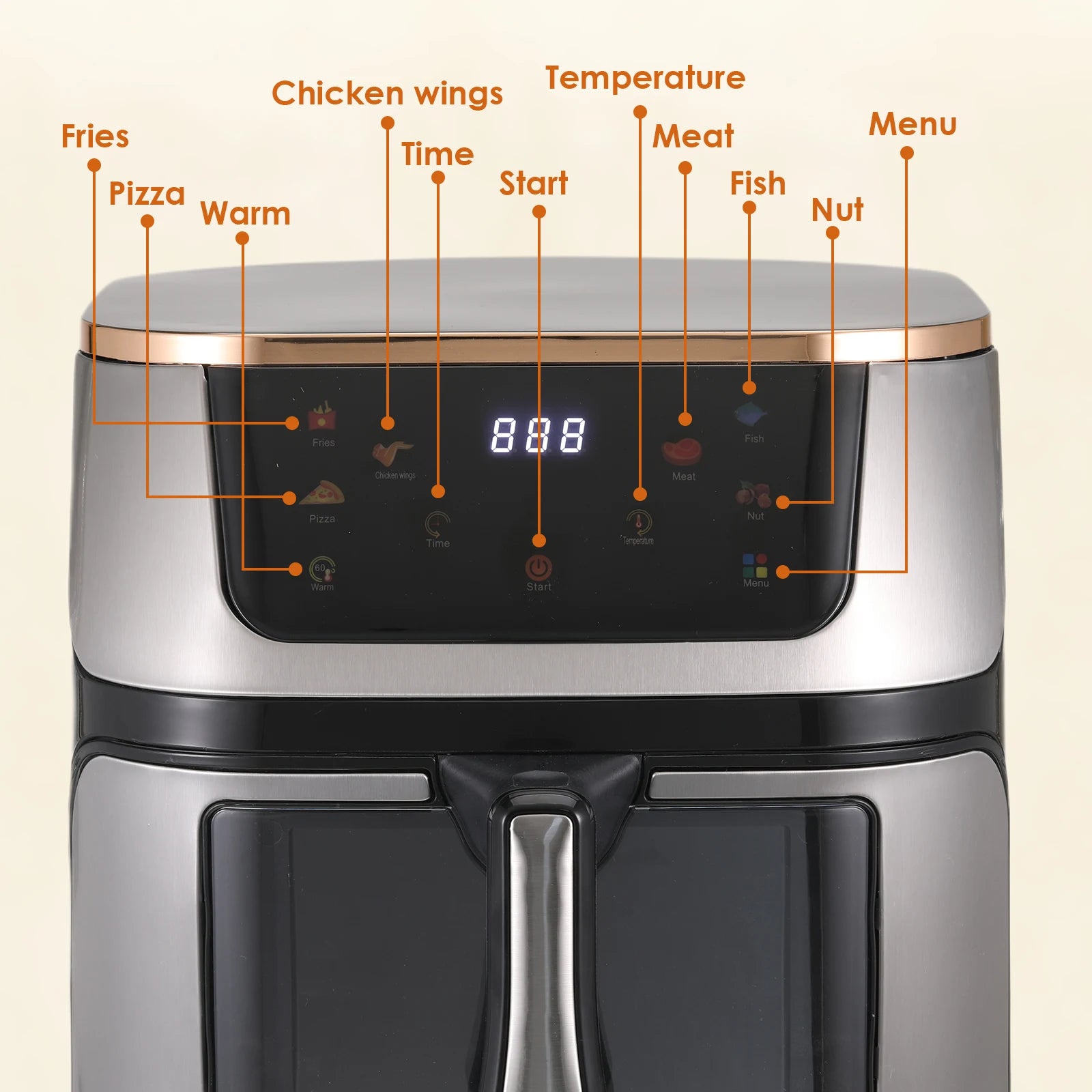 Air Fryer 12L Stainless Steel Visible Large Capacity Electric Oven Touch Screen Multifunctional Electric Fryer EU/US Plug