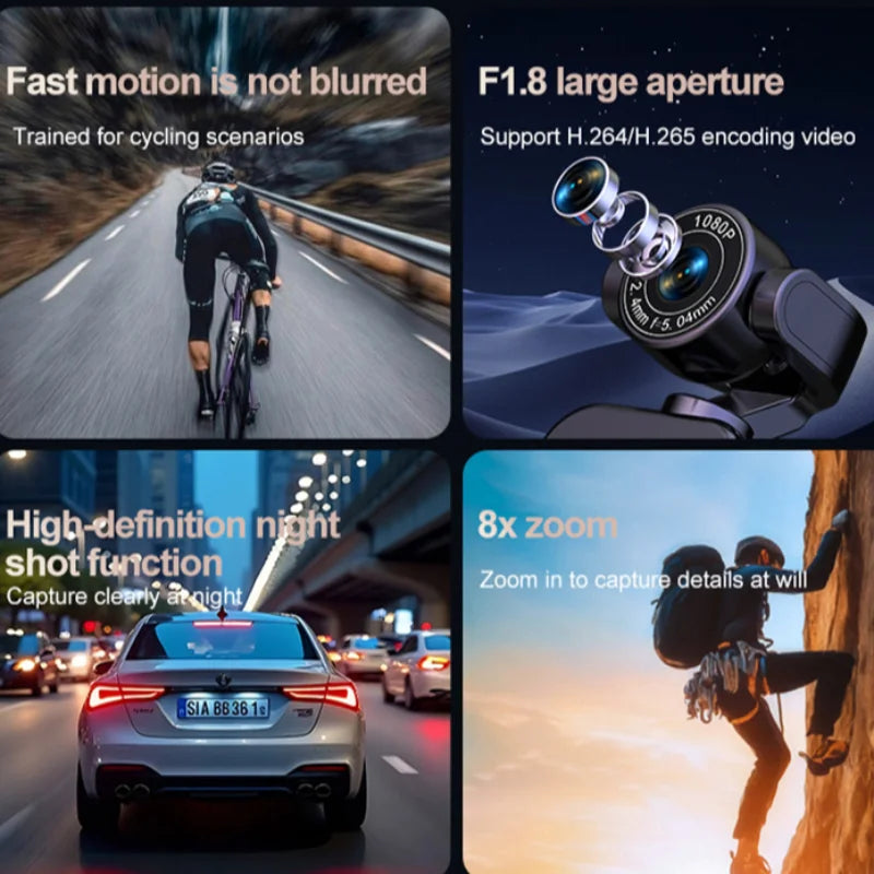 360° Handheld Chest Mount Action Cam 1080P HD Anti-Shake Wifi Portable Long Battery Life Full View Recording for Cycling