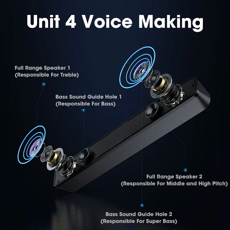 BT5.0 Soundbar Speaker Wired Wireless Dual Mode 9D Surround Stereo Bass Anti-Interference for PC TV Phone Gaming