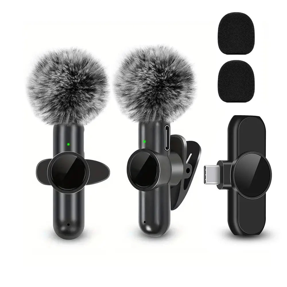 Wireless Lavalier Microphone with Windproof Cover Audio Video Recording Mini Mic for Android Mobile Phone Microphone
