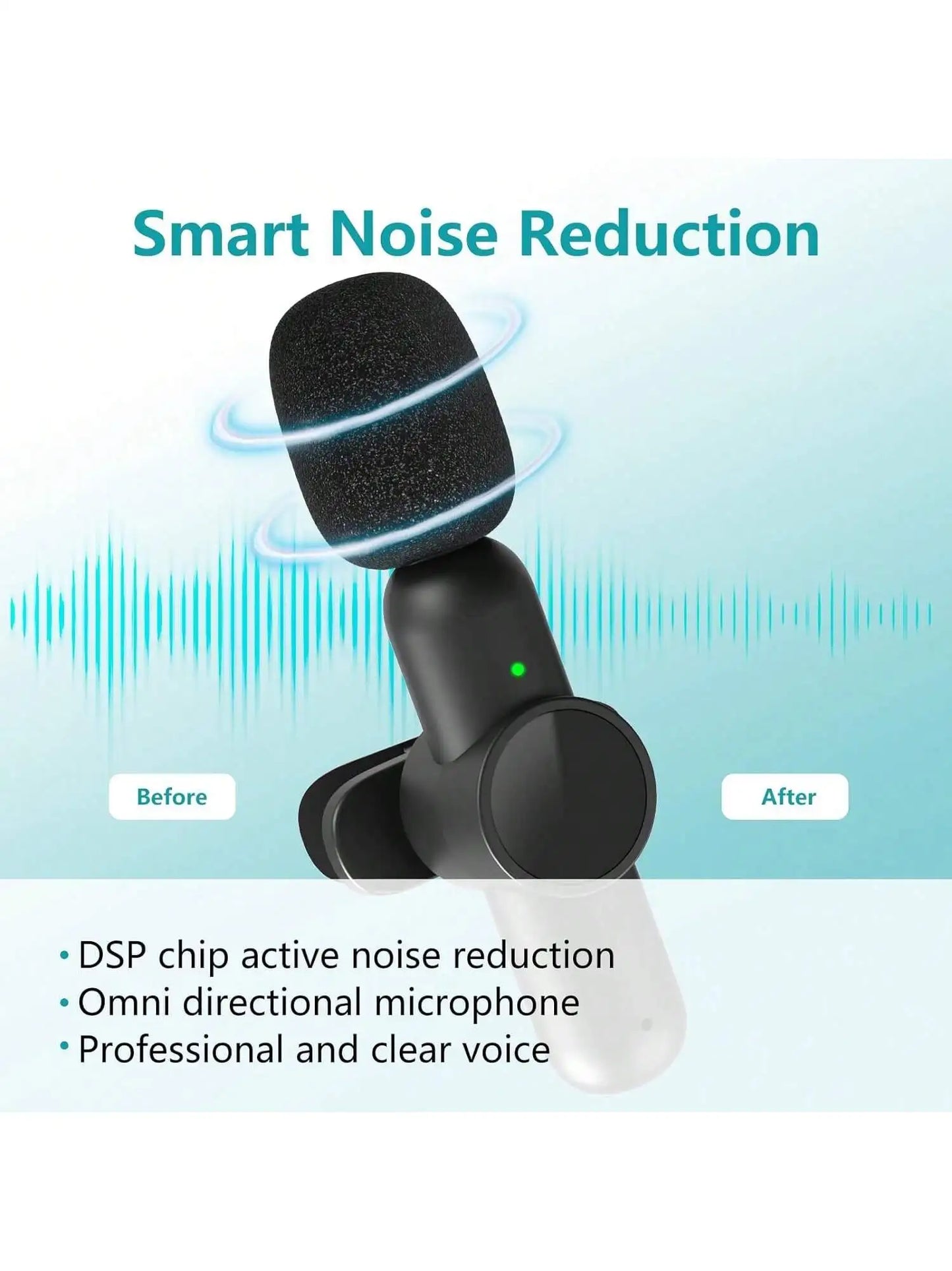 Wireless Lavalier Microphone with Windproof Cover Audio Video Recording Mini Mic for Android Mobile Phone Microphone