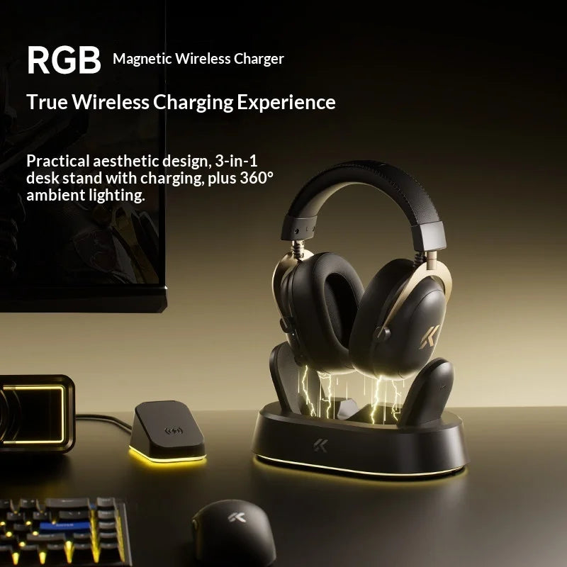 V9 Turbo + Wireless Gaming Headset 2000Mah Long Life Battery with Magnetic RGB Charging Dock 2.4G Low Latency Link