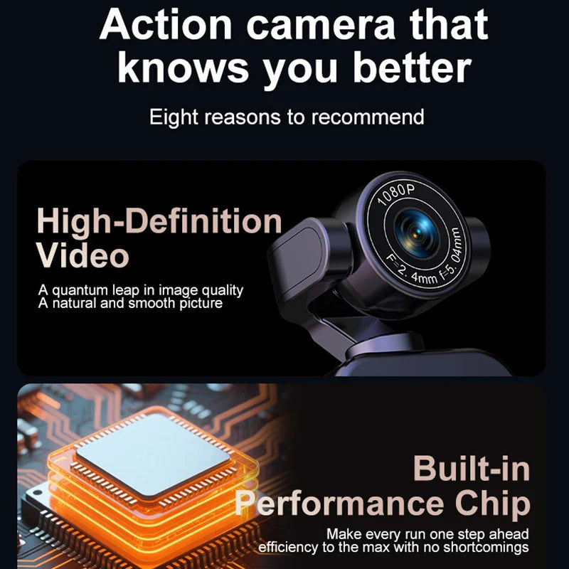 360° Handheld Chest Mount Action Cam 1080P HD Anti-Shake Wifi Portable Long Battery Life Full View Recording for Cycling