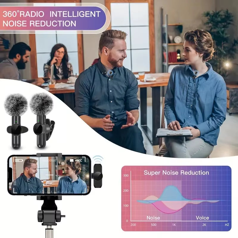 Wireless Lavalier Microphone with Windproof Cover Audio Video Recording Mini Mic for Android Mobile Phone Microphone