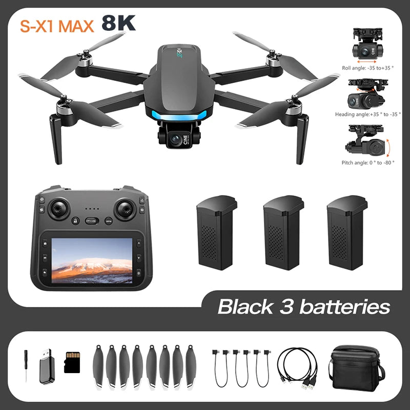 GPS S-X1 Drone Three-Axis Gimbal 8K Professional HD Camera WIFI 5G Brushless FPV Obstacle Avoidance Quadcopter Dron