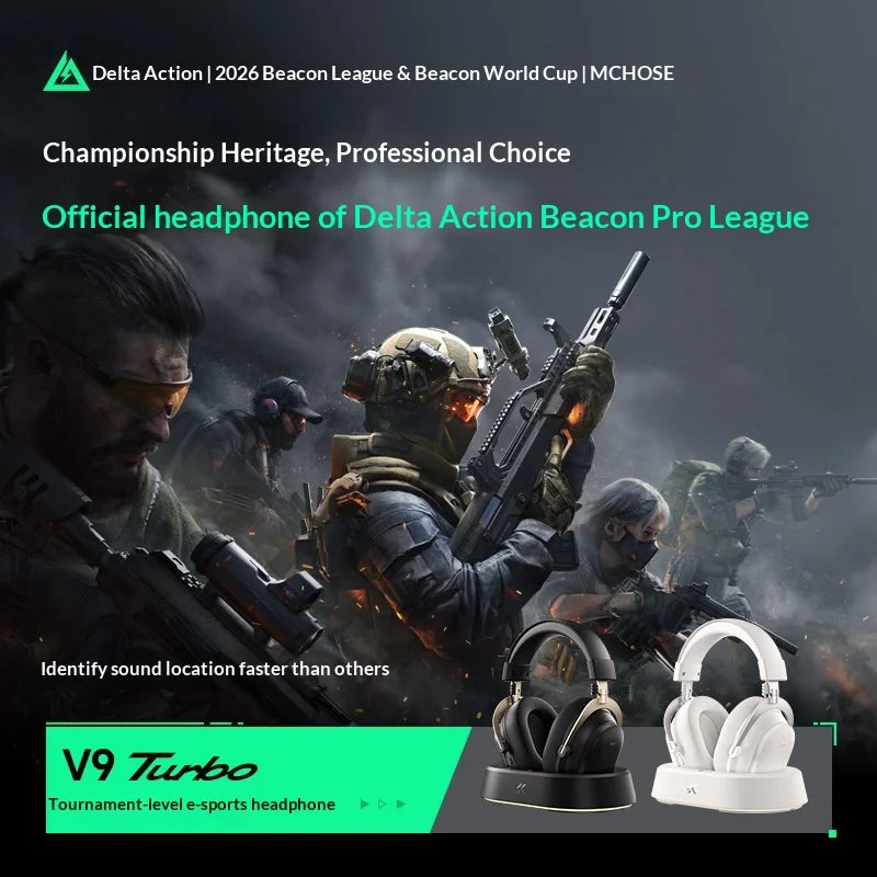 V9 Turbo + Wireless Gaming Headset 2000Mah Long Life Battery with Magnetic RGB Charging Dock 2.4G Low Latency Link
