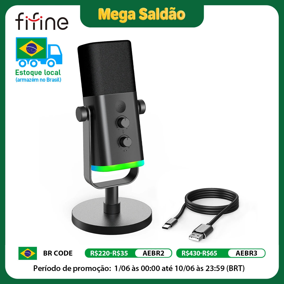 USB/XLR Dynamic Microphone with RGB Control/Headphone Jack/Mute,Mic for PC Gaming Recording Streaming Ampligame-Am8
