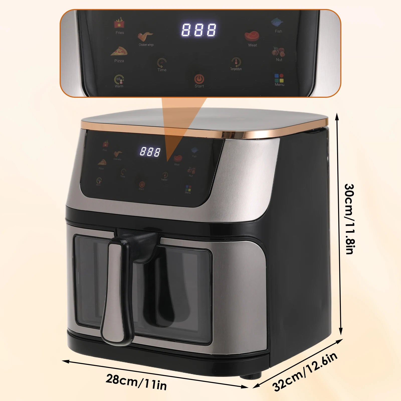 Air Fryer 12L Stainless Steel Visible Large Capacity Electric Oven Touch Screen Multifunctional Electric Fryer EU/US Plug