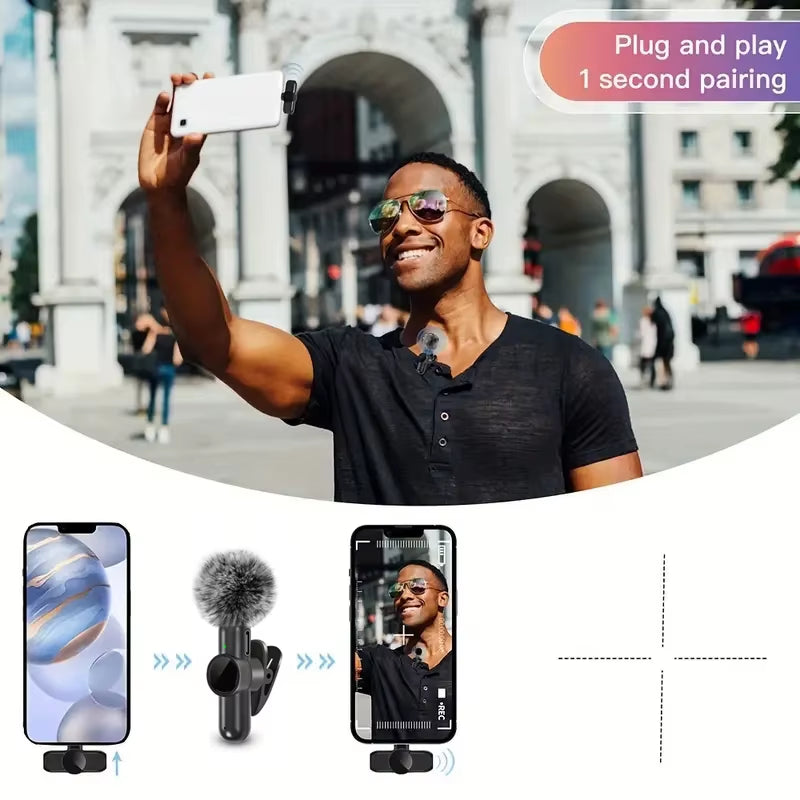 Wireless Lavalier Microphone with Windproof Cover Audio Video Recording Mini Mic for Android Mobile Phone Microphone